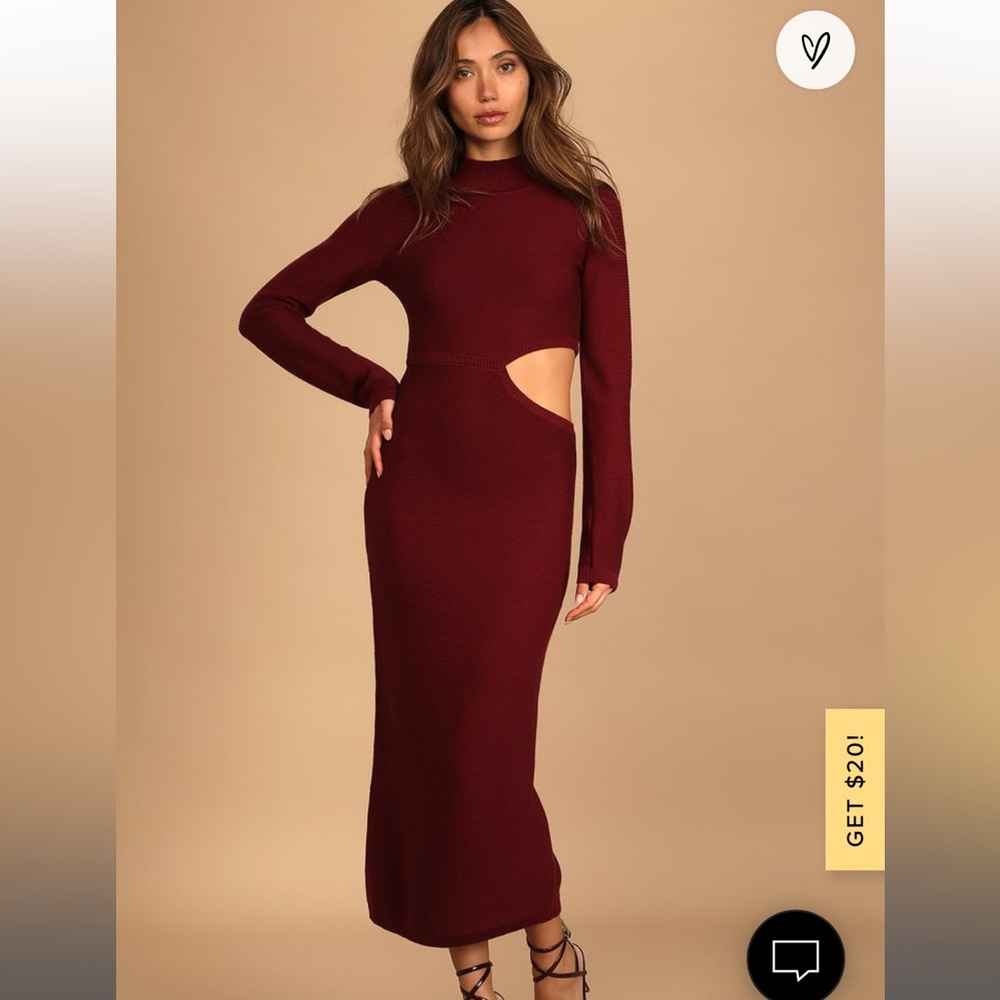 NWT Burgundy Mock Neck Cutout Midi Sweater Dress